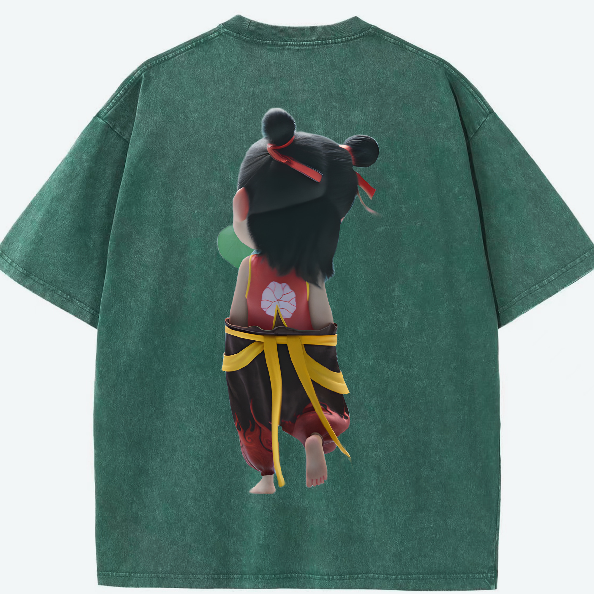 （画像用） Ne Zha 2 ナタ 魔童の大暴れ 綿100% ヴィンテージ風 半袖Tシャツ（背面プリント）